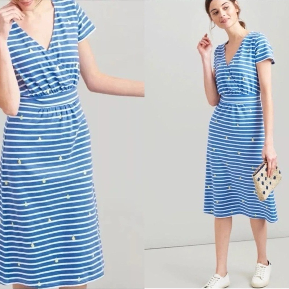 JOULES Jude Blue Pear Stripe Jersey Wrap Midi Dress Sz 10